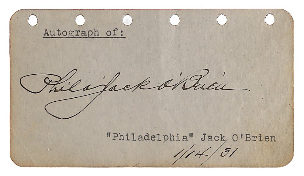 1931 Philadelphia Jack O'Brien Signed Album Page (Died 1942)