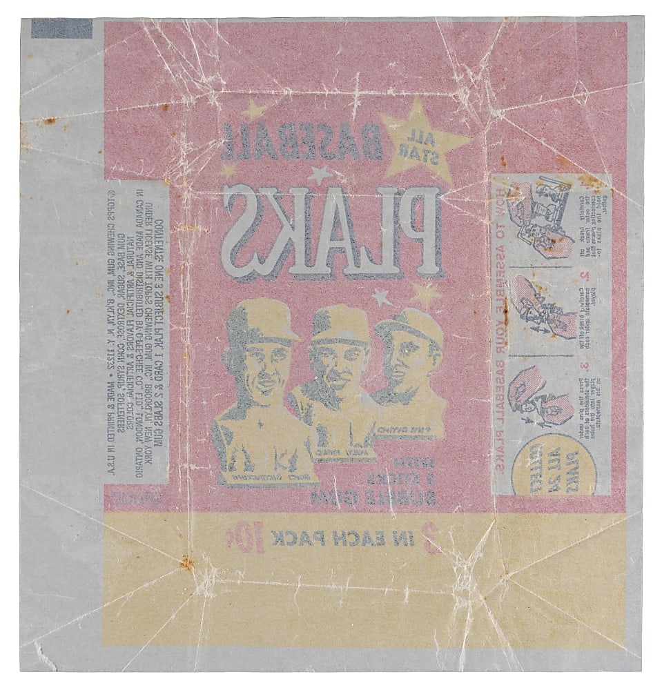 Scarce 1968 Topps Baseball Plaks Test Wrapper