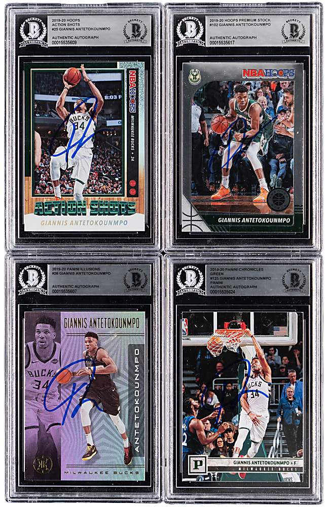 2019-2020 Giannis Antetokounmpo Signed Beckett Authentic Graded Group (4)