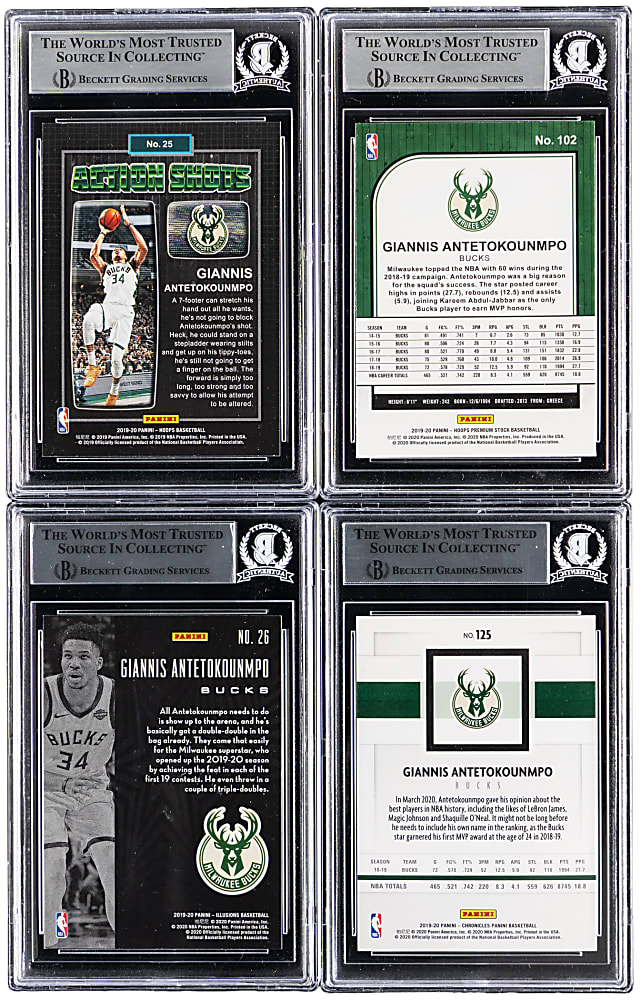 2019-2020 Giannis Antetokounmpo Signed Beckett Authentic Graded Group (4)