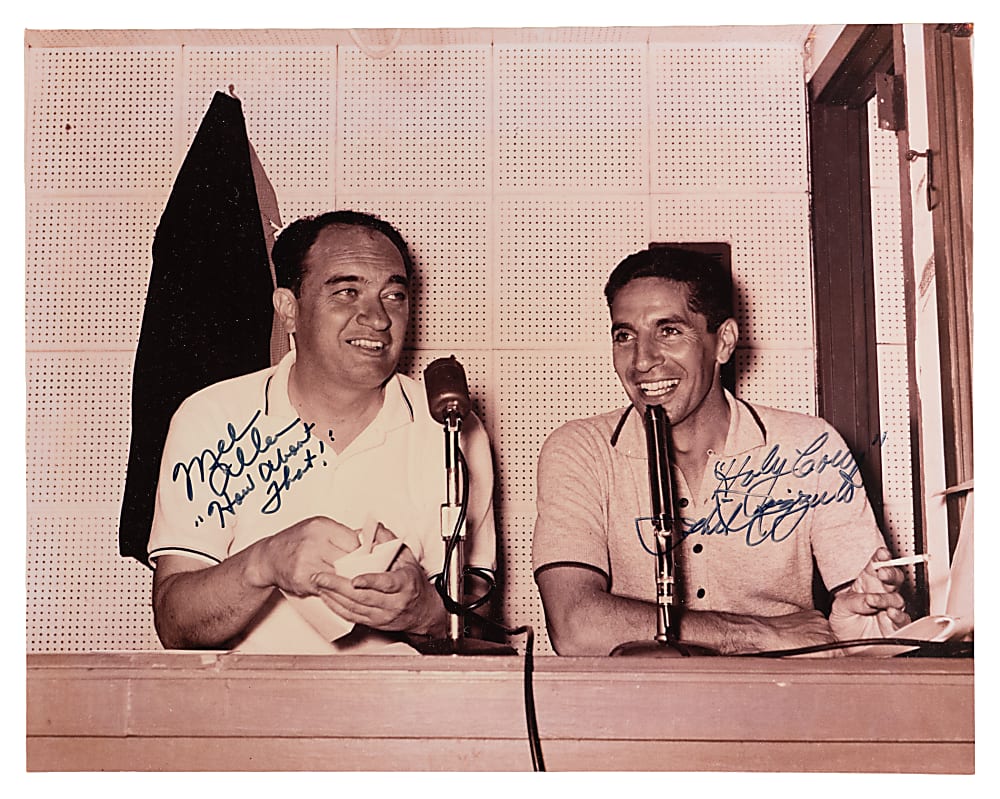 Mel Allen and Phil Rizzuto Dual-Signed and Catchphrase Inscribed 8x10 Sepia Photo