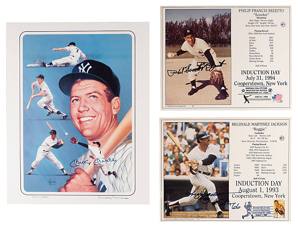 Hall of Famer/Star Signed Flats and Baseball Collection (21) with Mantle Limited Edition Print