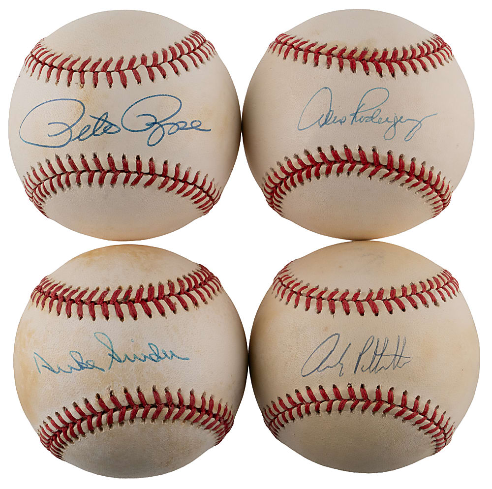 Hall of Famer/Star Signed Flats and Baseball Collection (21) with Mantle Limited Edition Print