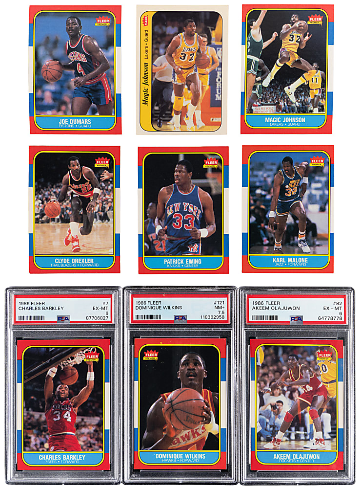 1986-1987 Fleer Basketball Near Complete Set (131/132) with (3) PSA Graded Key Rookies Plus (10/11) Stickers Near Set