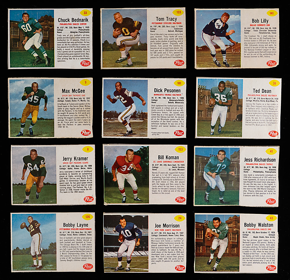 1962 Post Cereal Football Near Complete Set (179/200) with Several Hall of Famers & Shortprints