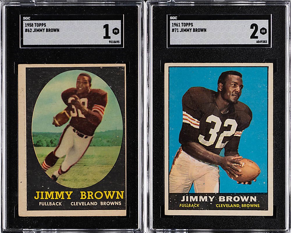 1958 & 1961 Topps Football Jim Brown SGC Graded Pair with Rookie