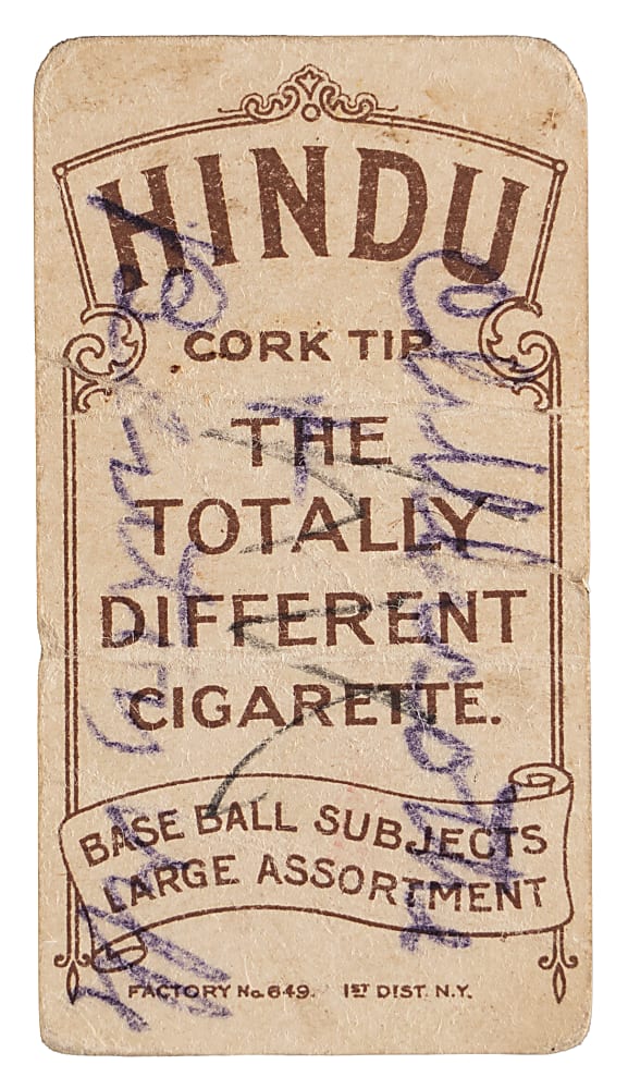 1909-1911 T206 White Border Fred Tenney Brown Hindu Back