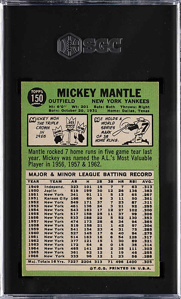 1967 Topps #150 Mickey Mantle SGC EX/NM 6
