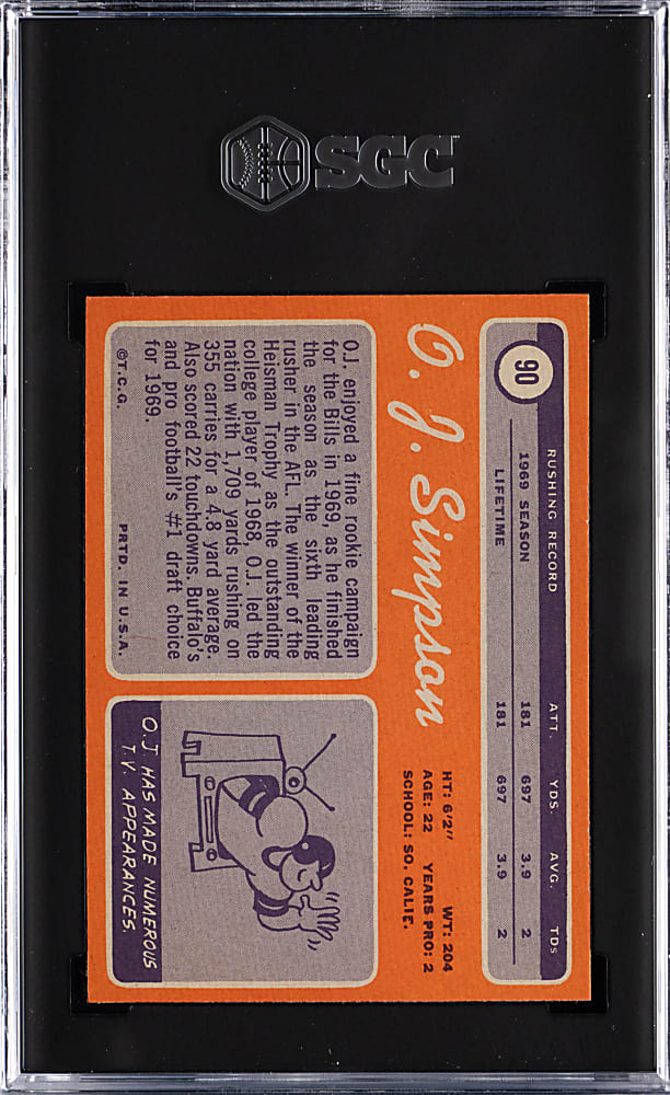 1970 Topps Football #90 O.J. Simpson Rookie SGC NM/MT 8