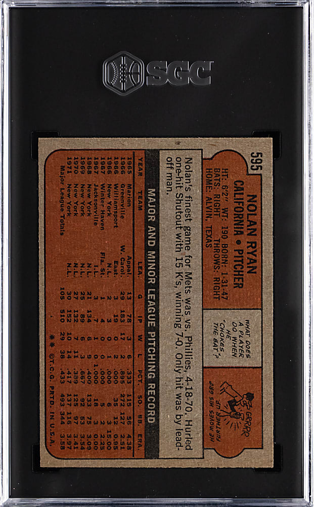 1972 Topps #595 Nolan Ryan SGC NM+ 7.5