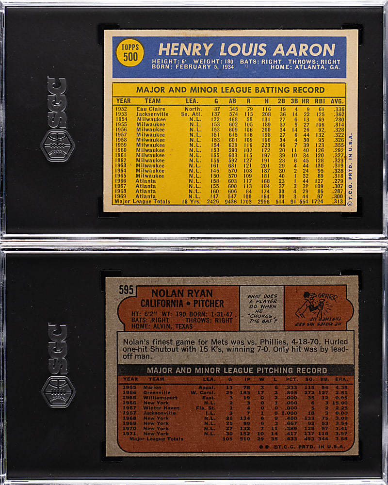 1970 & 1972 Topps Hall of Fame SGC Graded Pair with Hank Aaron & Nolan Ryan