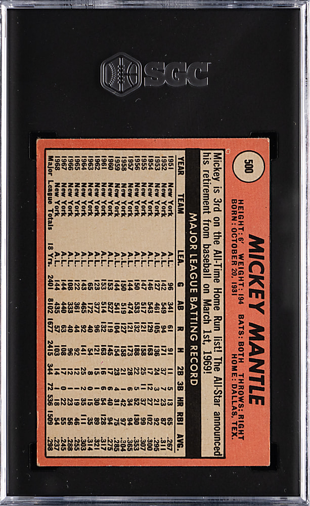 1969 Topps #500 Mickey Mantle SGC VG+ 3.5