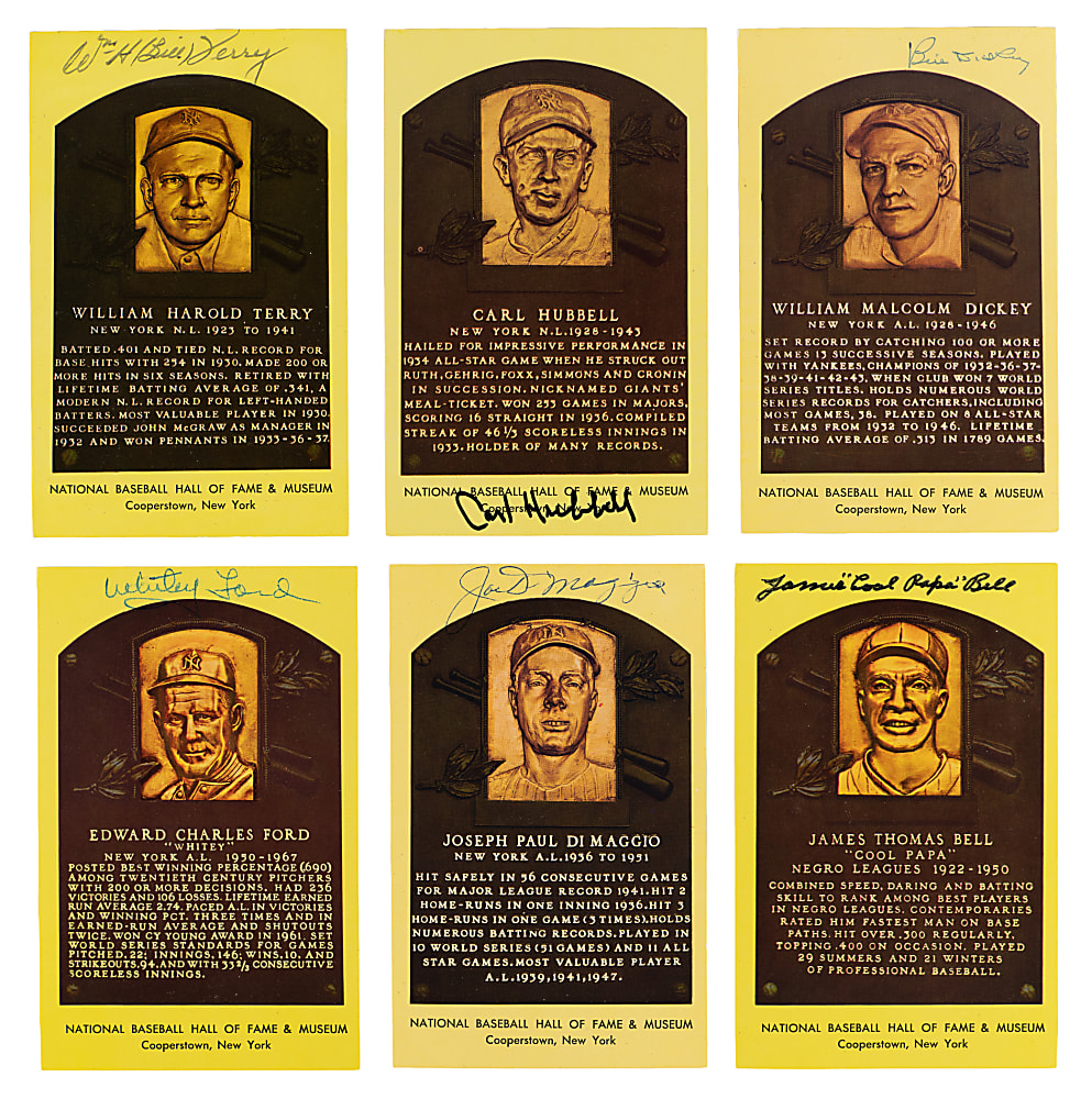 Yellow Hall of Fame Plaque Signed Postcard Collection (25) with Joe DiMaggio