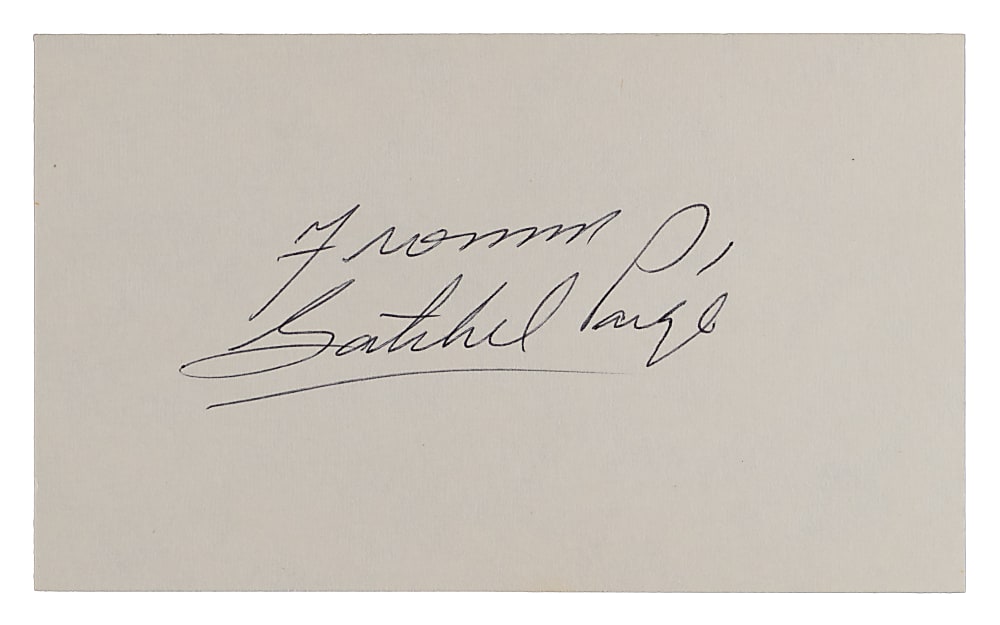 Satchel Paige Signed and Inscribed Index Card - Full JSA LOA