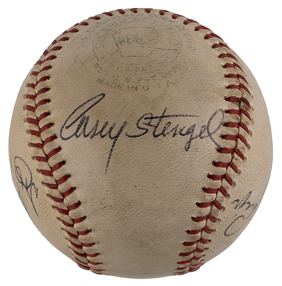 Satchel Paige, Yogi Berra and Casey Stengel Triple-Signed OAL/Cronin Baseball - Full JSA LOA