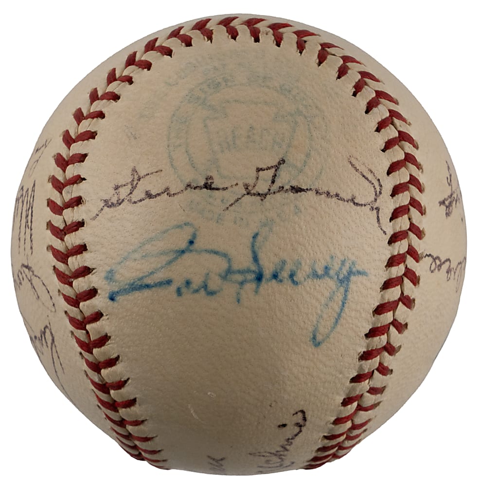 1947 Cleveland Indians Team-Signed OAL/Harridge Baseball with (16) Signatures Including Tris Speaker, Bob Feller & Bill McKechnie - Full JSA LOA