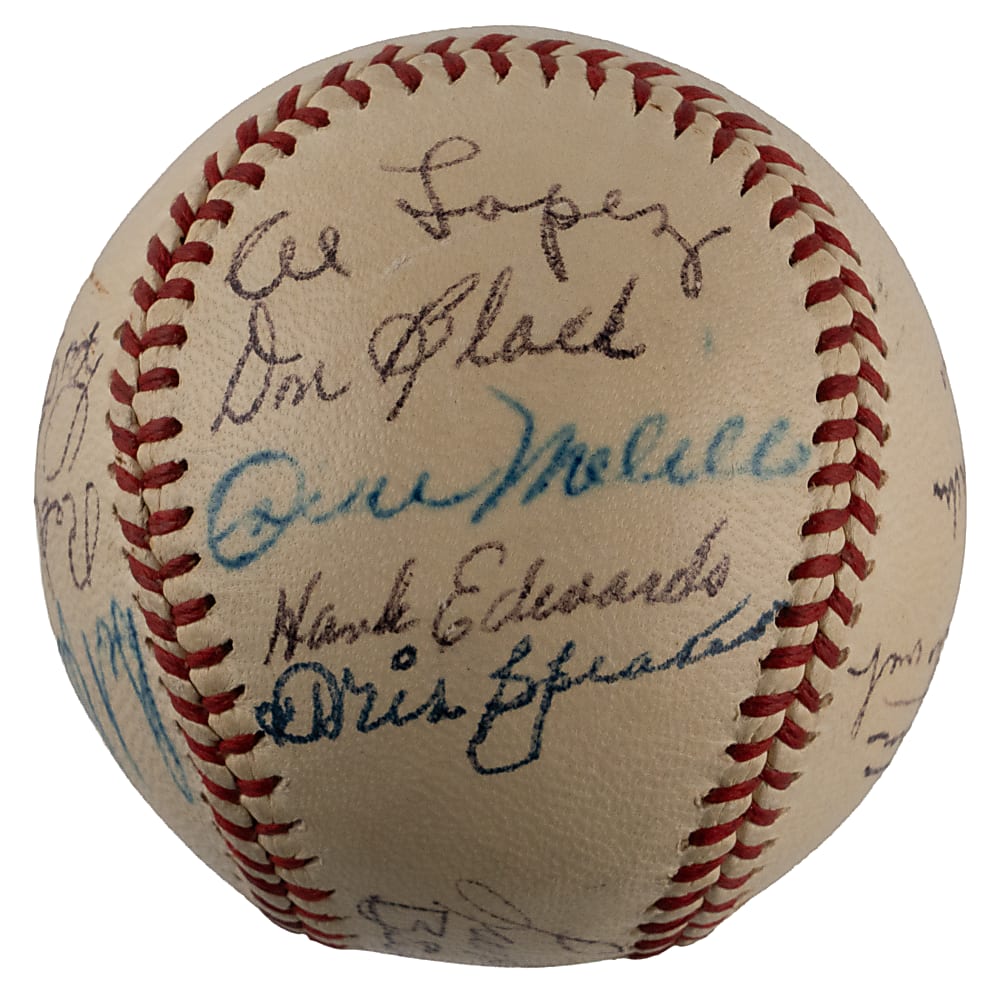 1947 Cleveland Indians Team-Signed OAL/Harridge Baseball with (16) Signatures Including Tris Speaker, Bob Feller & Bill McKechnie - Full JSA LOA