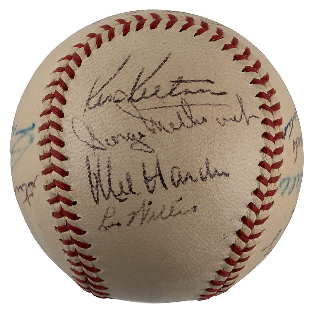 1947 Cleveland Indians Team-Signed OAL/Harridge Baseball with (16) Signatures Including Tris Speaker, Bob Feller & Bill McKechnie - Full JSA LOA