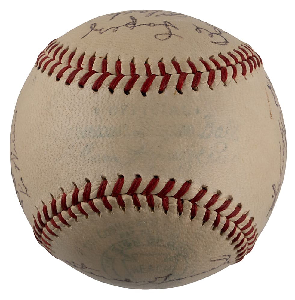 1947 Cleveland Indians Team-Signed OAL/Harridge Baseball with (16) Signatures Including Tris Speaker, Bob Feller & Bill McKechnie - Full JSA LOA
