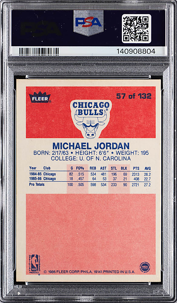 1986-1987 Fleer Basketball #57 Michael Jordan Rookie PSA VG-EX 4