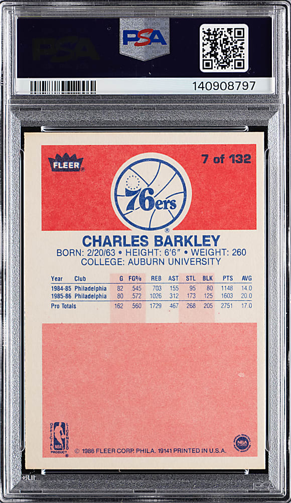 1986-1987 Fleer Basketball #7 Charles Barkley Rookie PSA NM-MT 8