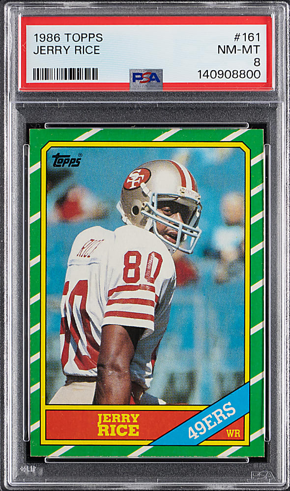 1986 Topps Football #161 Jerry Rice Rookie PSA NM-MT 8