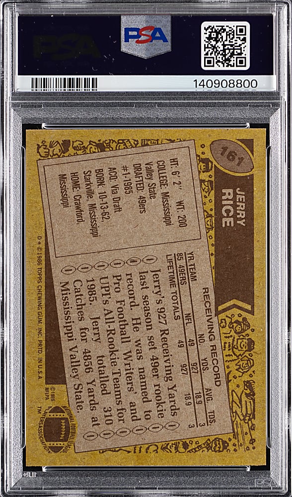 1986 Topps Football #161 Jerry Rice Rookie PSA NM-MT 8