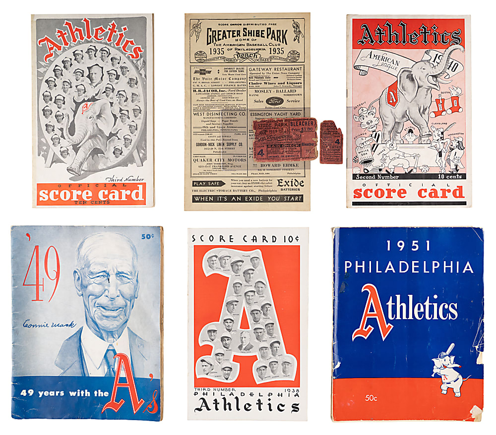 1929-1954 Philadelphia Athletics Scorecard, Program, Yearbook & Ticket Collection (25) with 1929 World Series Game 4 Ticket Stub