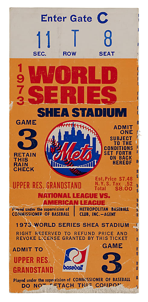 1973 World Series Game 3 Ticket Stub - Willie Mays Last Game