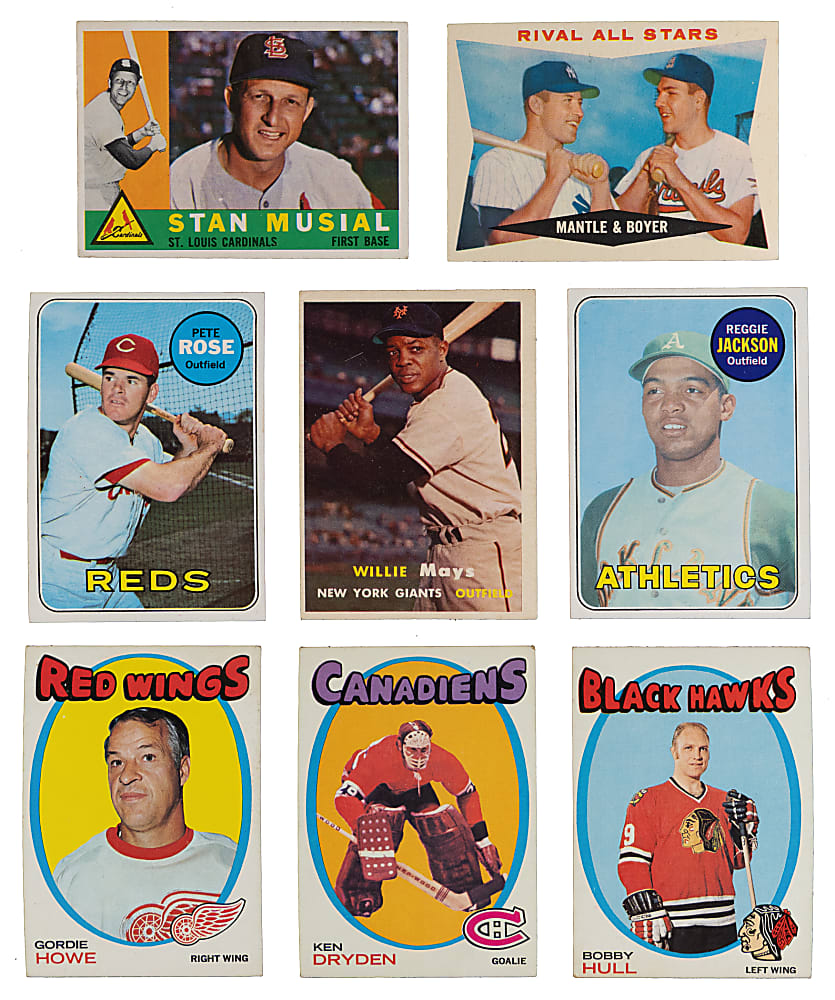 1957-1983 Baseball & Hockey Shoebox Collection (68) with (30) Hall of Famers Including Dryden & R. Jackson Rookies, Mantle & Mays