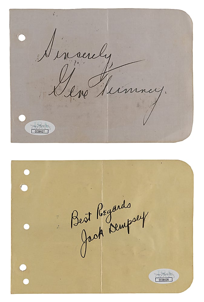 Jack Dempsey & Gene Tunney Signed Album Page Pair - Both JSA