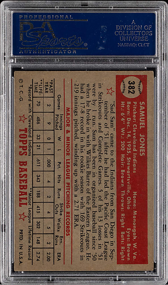 1952 Topps #382 Sam Jones High Number Rookie PSA EX 5