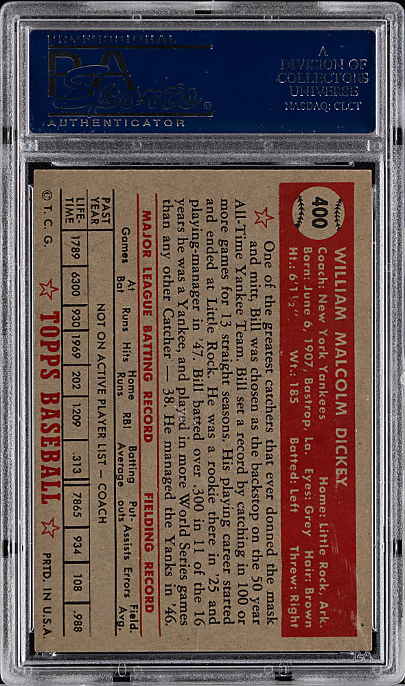 1952 Topps #400 Bill Dickey High Number PSA EX-MT 6