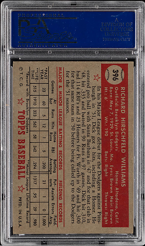 1952 Topps #396 Dick Williams High Number Rookie PSA EX-MT 6