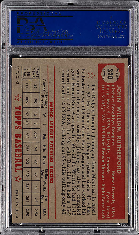 1952 Topps #320 John Rutherford High Number PSA EX 5