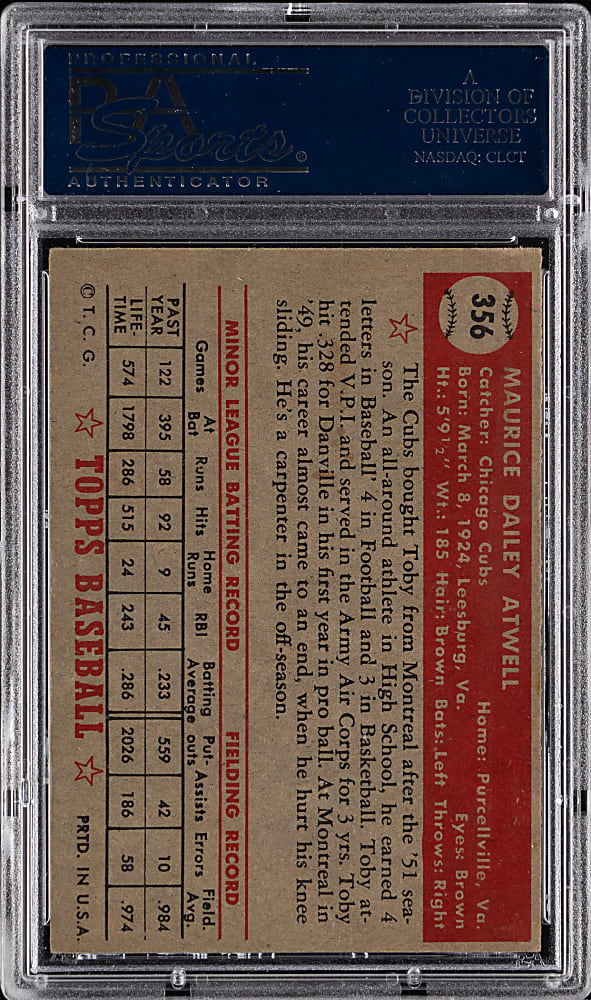 1952 Topps #356 Toby Atwell High Number PSA EX-MT+ 6.5