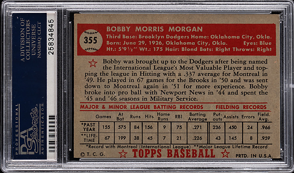 1952 Topps #355 Bobby Morgan High Number PSA EX-MT 6