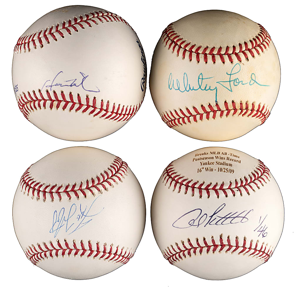 New York Yankees Single-Signed Baseballs (4) with Ford, Martinez, Matsui & Pettitte – Each Individually Certified