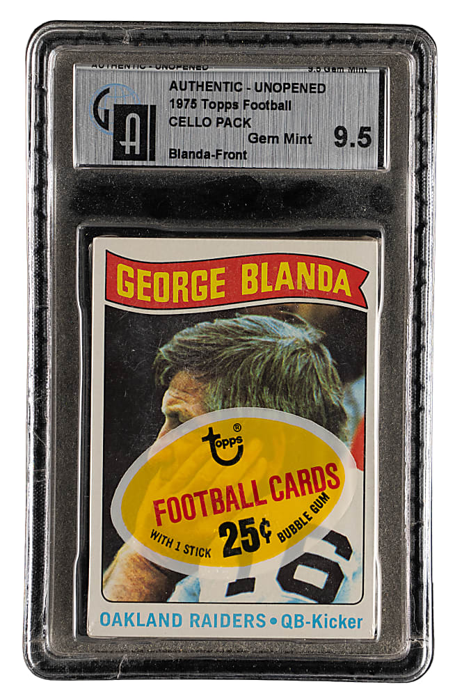 1975 Topps Football Unopened Cello Pack with George Blanda (Top) GAI GEM MINT 9.5