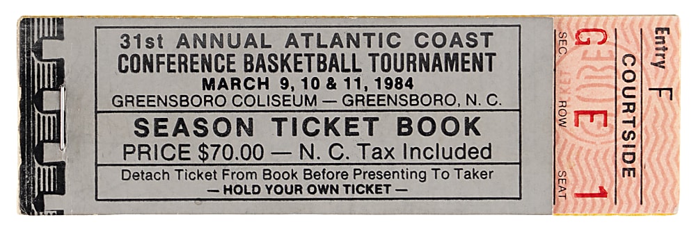 1984 ACC Basketball Tournament Complete Ticket Booklet -Michael Jordan's Last ACC Game/Len Bias MVP & Winner - Potentially First Ever Publicly Offered!