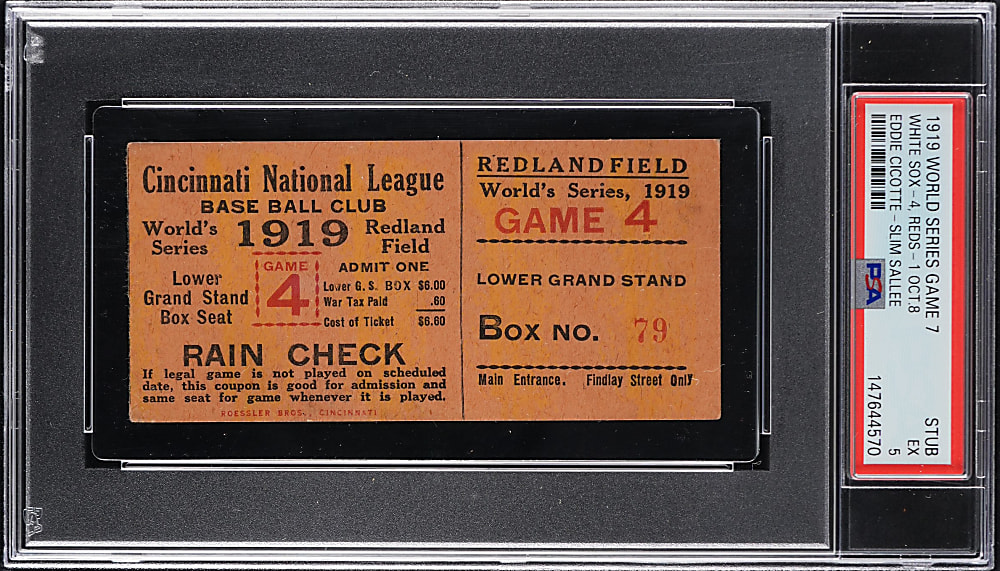 1919 World Series Game 7 Cincinnati Reds vs. Chicago White Sox Ticket Stub PSA EX 5 - Highest Graded!
