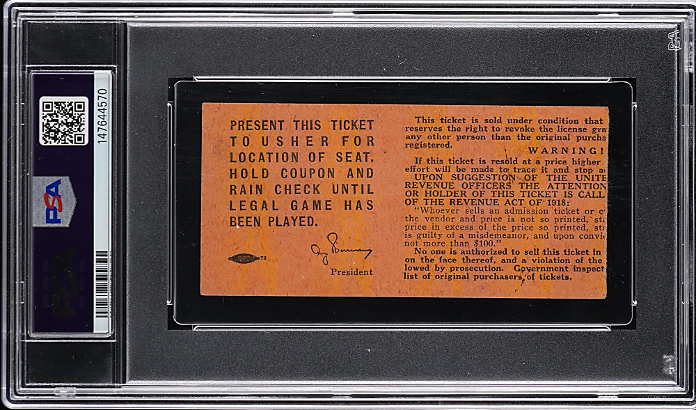 1919 World Series Game 7 Cincinnati Reds vs. Chicago White Sox Ticket Stub PSA EX 5 - Highest Graded!