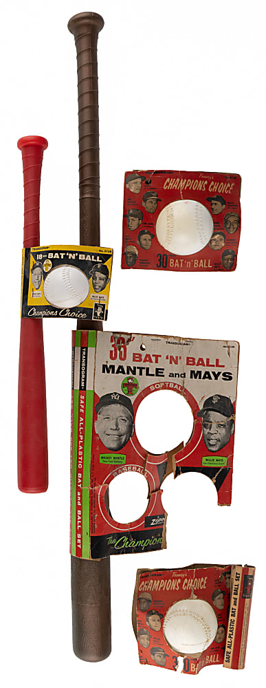 1960s Transogram Bats/Baseballs (4) in Factory Packaging with Mays & Mantle Endorsements