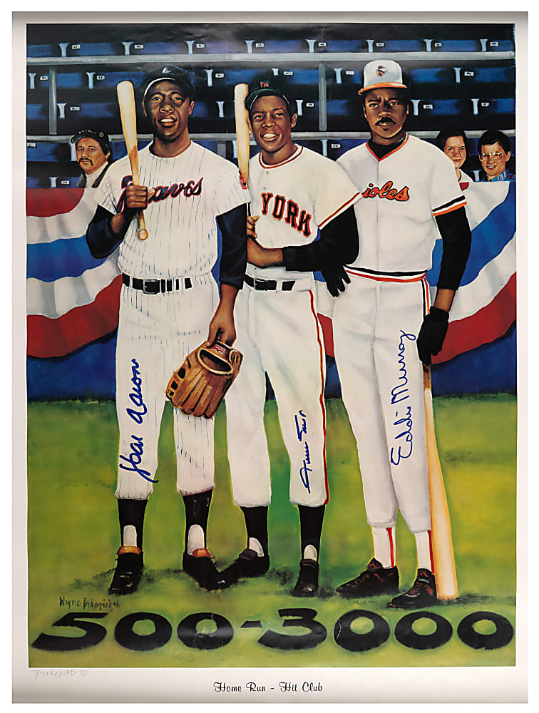 Willie Mays Ron Lewis Display Items (3) with Multi-Signed 3,000/500 Club Poster