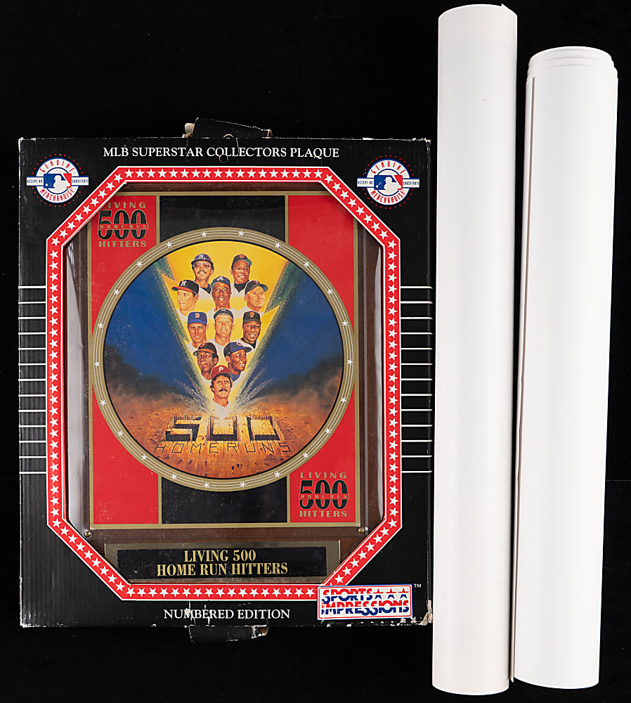 Willie Mays Ron Lewis Display Items (3) with Multi-Signed 3,000/500 Club Poster