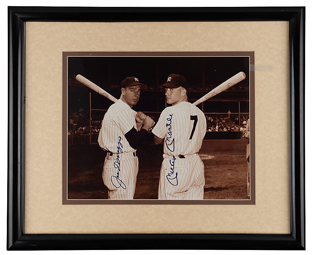 Hall of Famer Signed Photograph Displays (3) with T. Williams, J. DiMaggio & Mantle/DiMaggio Dual-Signed