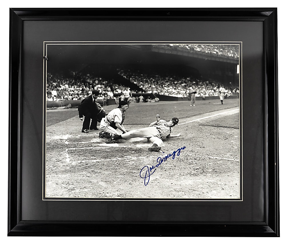 Hall of Famer Signed Photograph Displays (3) with T. Williams, J. DiMaggio & Mantle/DiMaggio Dual-Signed
