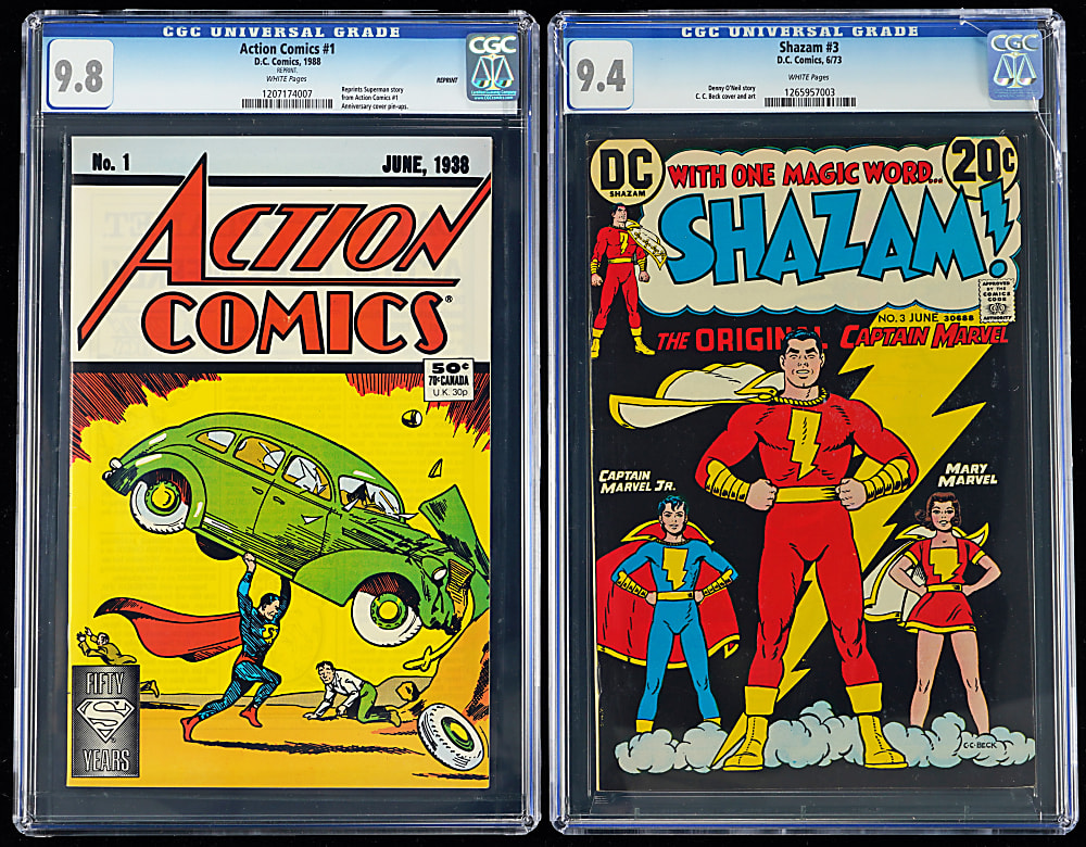 1973-2016 DC Super-Hero CGC Graded Comic Books (6) with 1973 SHAZAM #3 9.4 & 1988 Action Comics #1 Replica 9.8