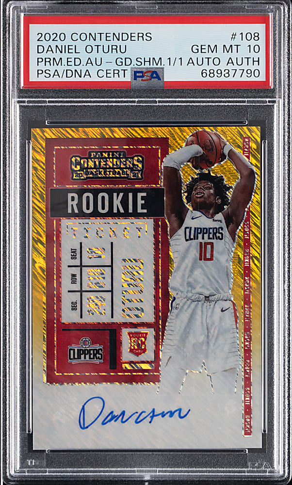 2020-2021 Panini Contenders Basketball #108 Daniel Oturu Rookie Premium Edition Autograph Gold Shimmer One of One PSA GEM MINT 10