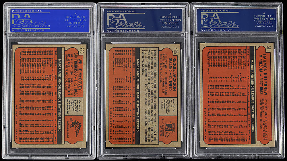 1972 Topps Hall of Fame PSA MINT 9 Graded Trio with R. Jackson, Killebrew & McCovey